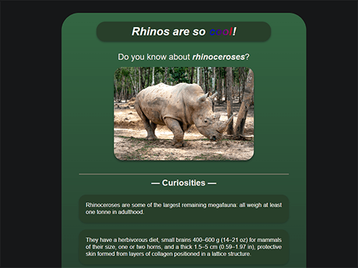 Thumbnail of an website about rhinoceroses